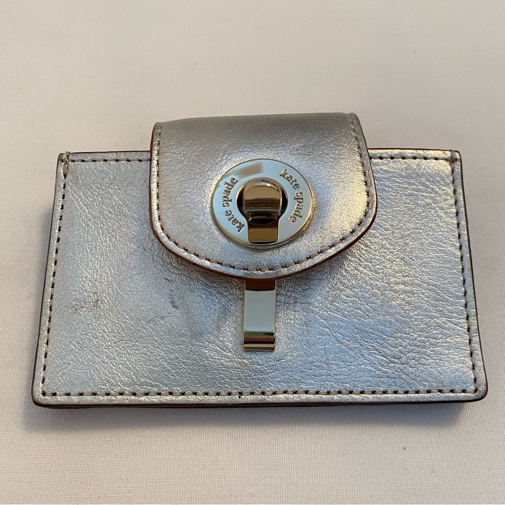 Kate Spade Silver Leather Gold Hardware Small Abby ID Card Case - Picture 5 of 10